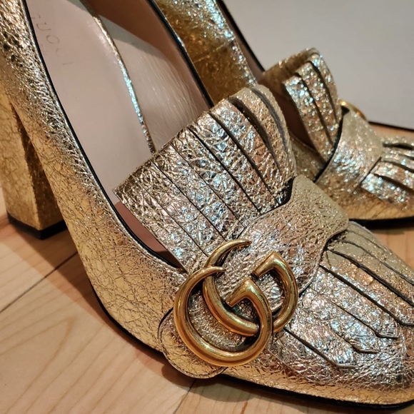Gucci Marmont Gold Fringe Block Heel - Picture 2 of 3